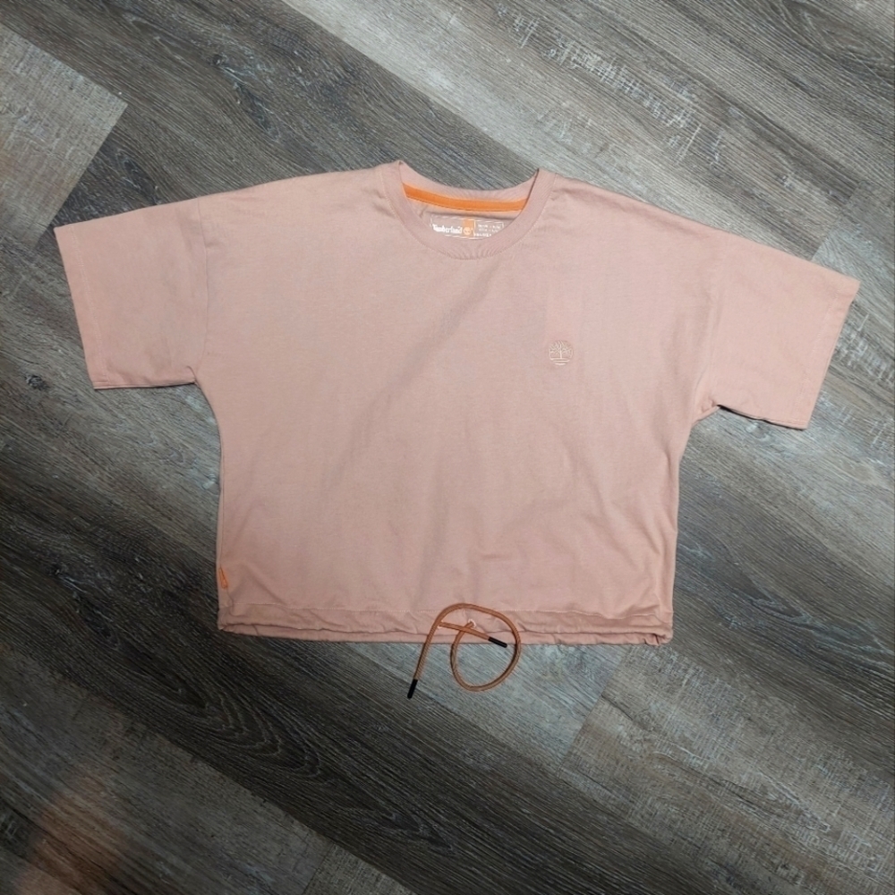 Timberland coral color crewneck crop top with drawstring size medium